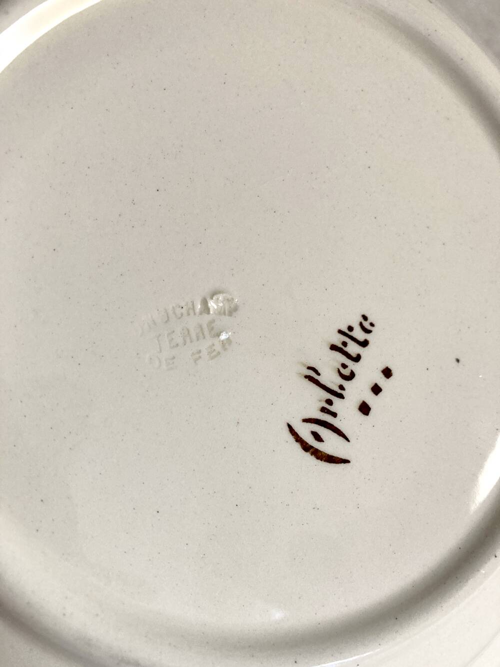 6 soup plates, ironstone from Longchamp, Arlette pattern, 1950s