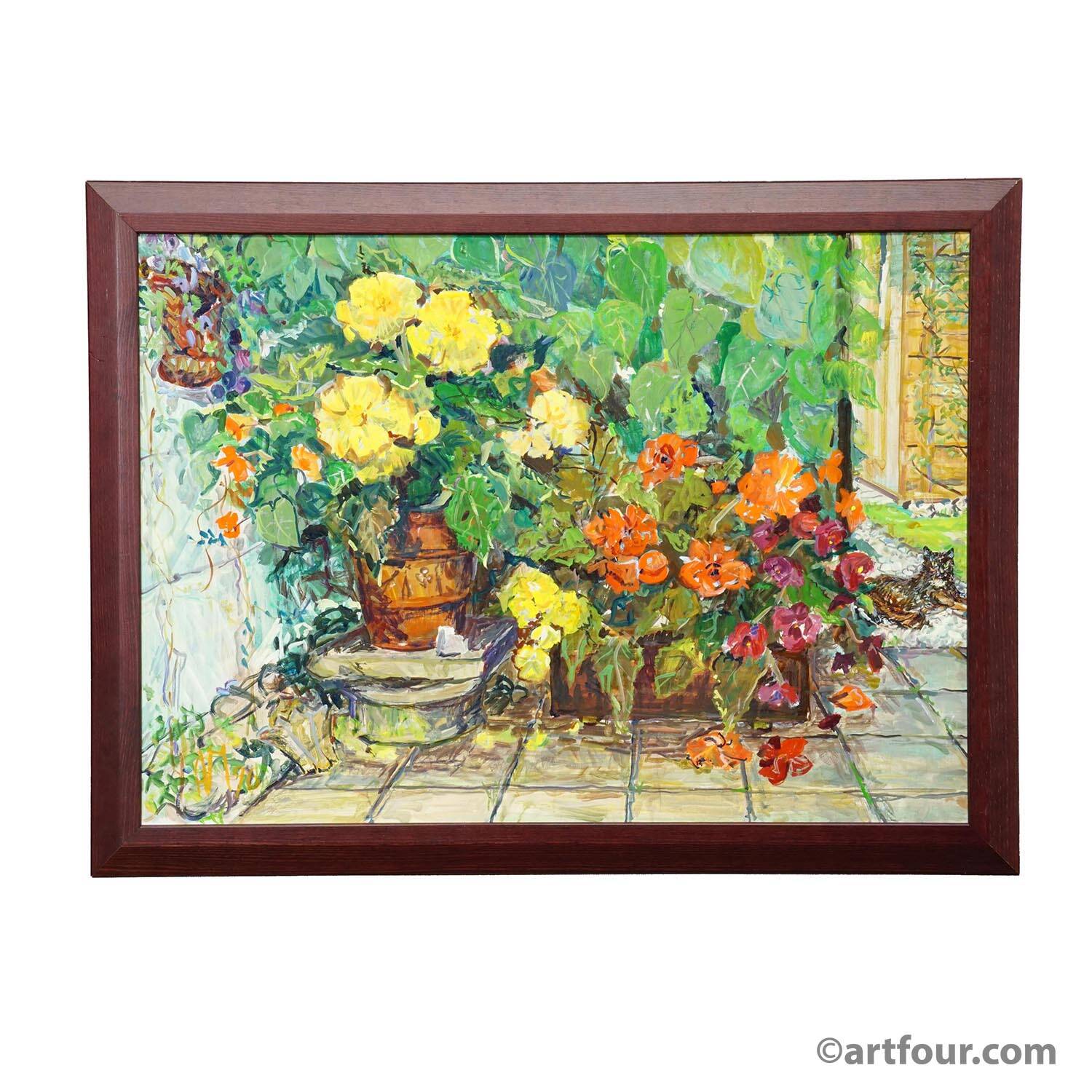 Impressionist oil painting of a garden, Alexander Michael 1996