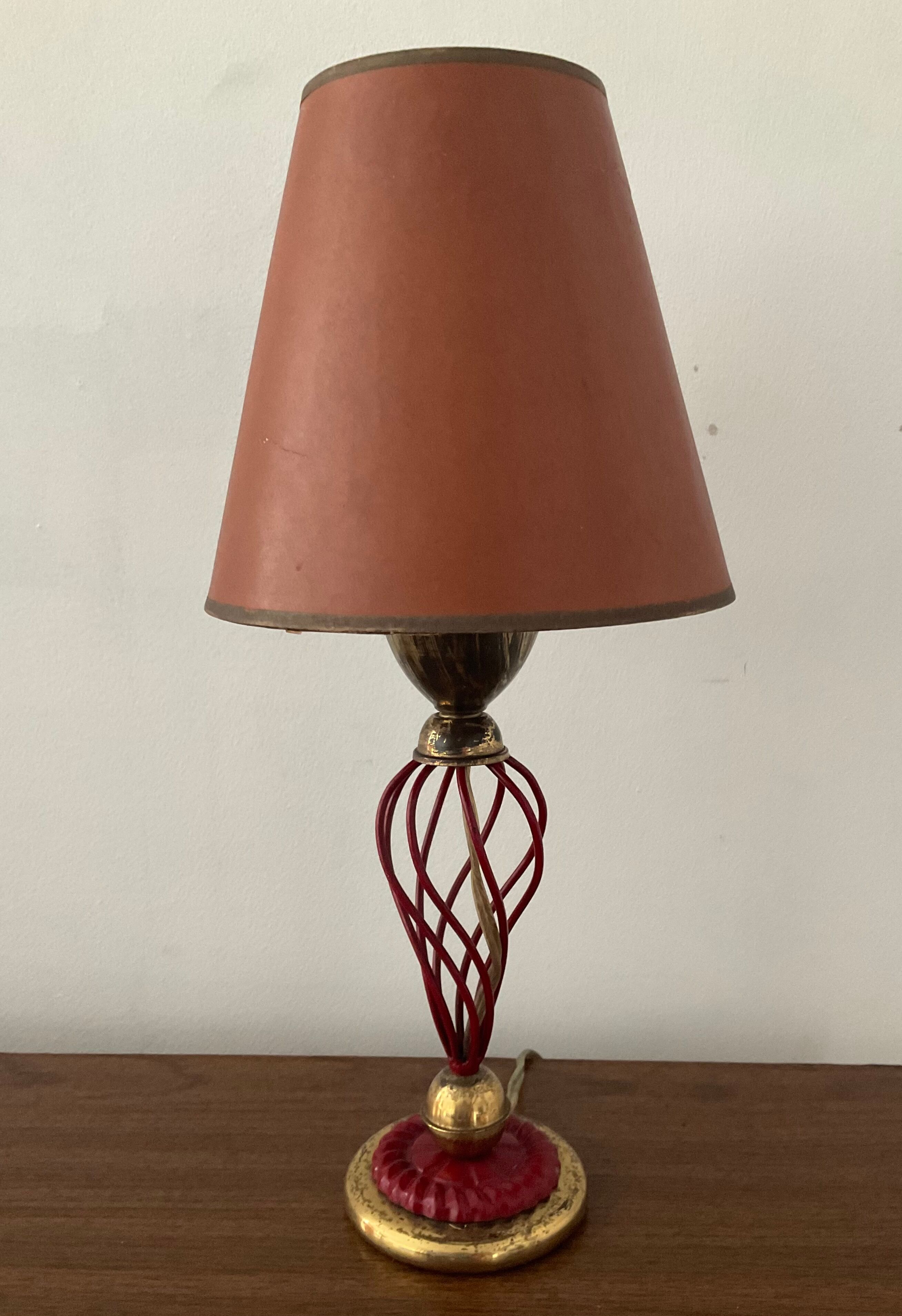 Vintage lamp from the 50s -60s brass and red metal