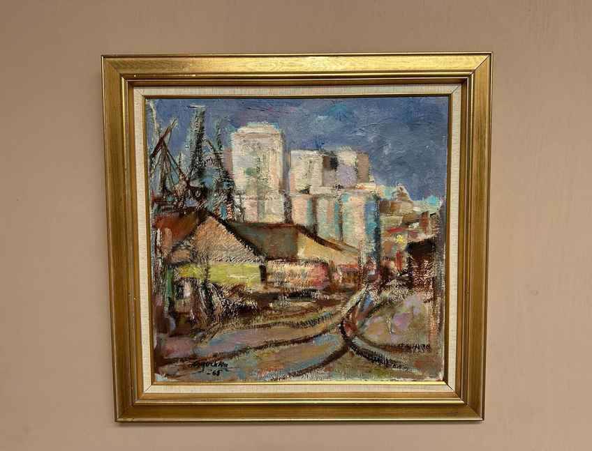 Original Swedish Oil On Canvas – “Cityscape” – Dated 1965 – Vintage & Framed – 68 × 68 Cm (26.8" × 26.8")