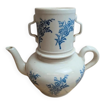 Cafetière ancienne à filtre en céramique – Saint-uze – Décor floral bleu