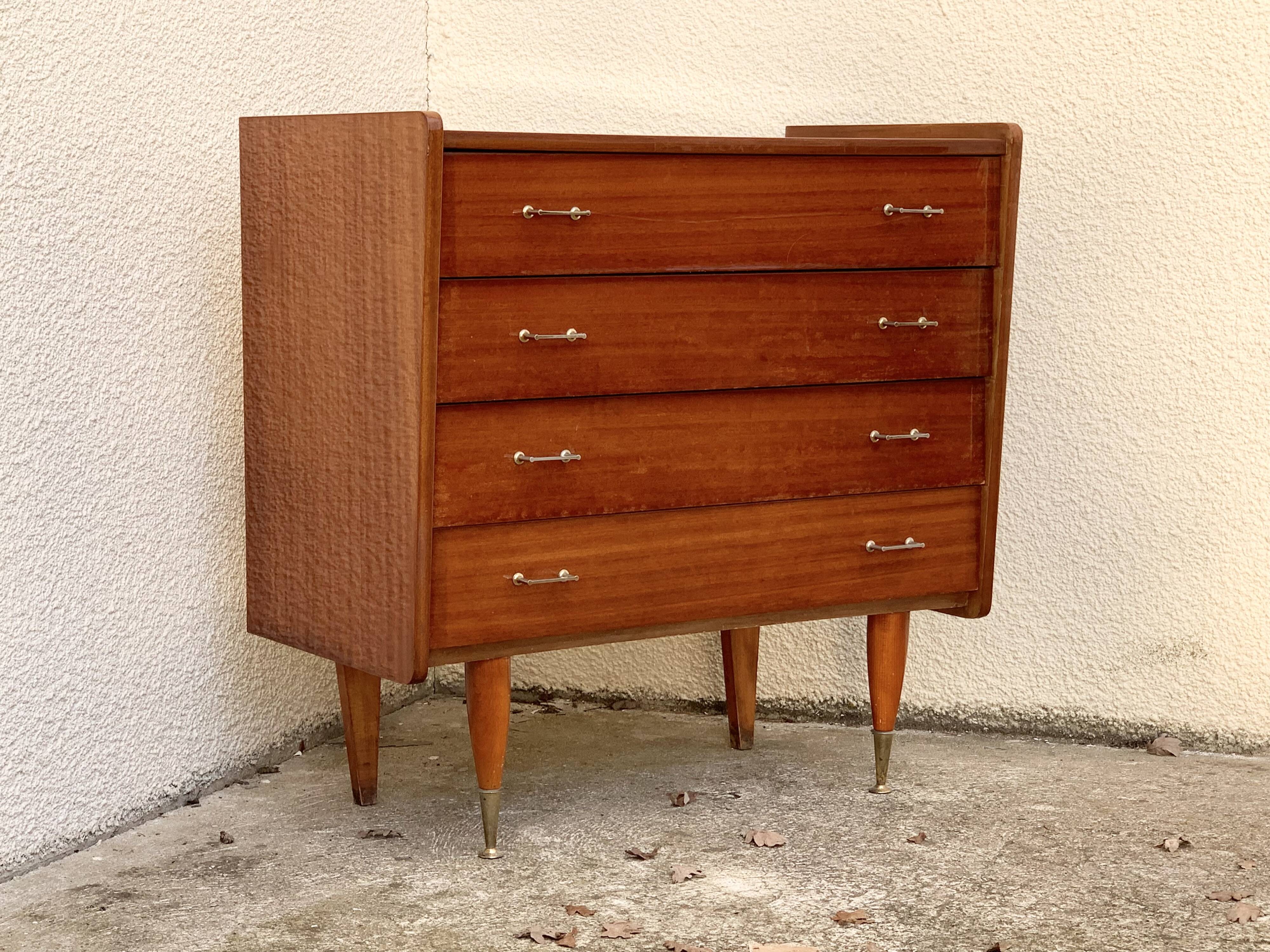 Vintage varnished teak chest of drawers 1970
