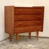 Vintage varnished teak chest of drawers 1970