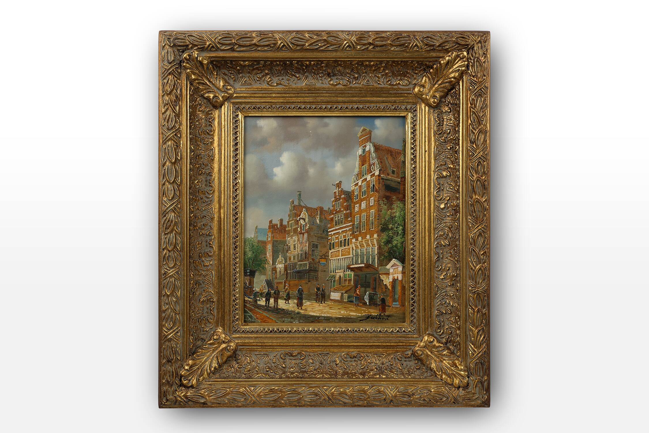 Realistic oil painting with baroque frame by Jan Berkhout (1937), The Netherlands