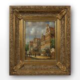 Realistic oil painting with baroque frame by Jan Berkhout (1937), The Netherlands