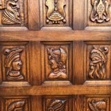 Spanish furniture with carved wood profiles and coats of arms from the 1950s.