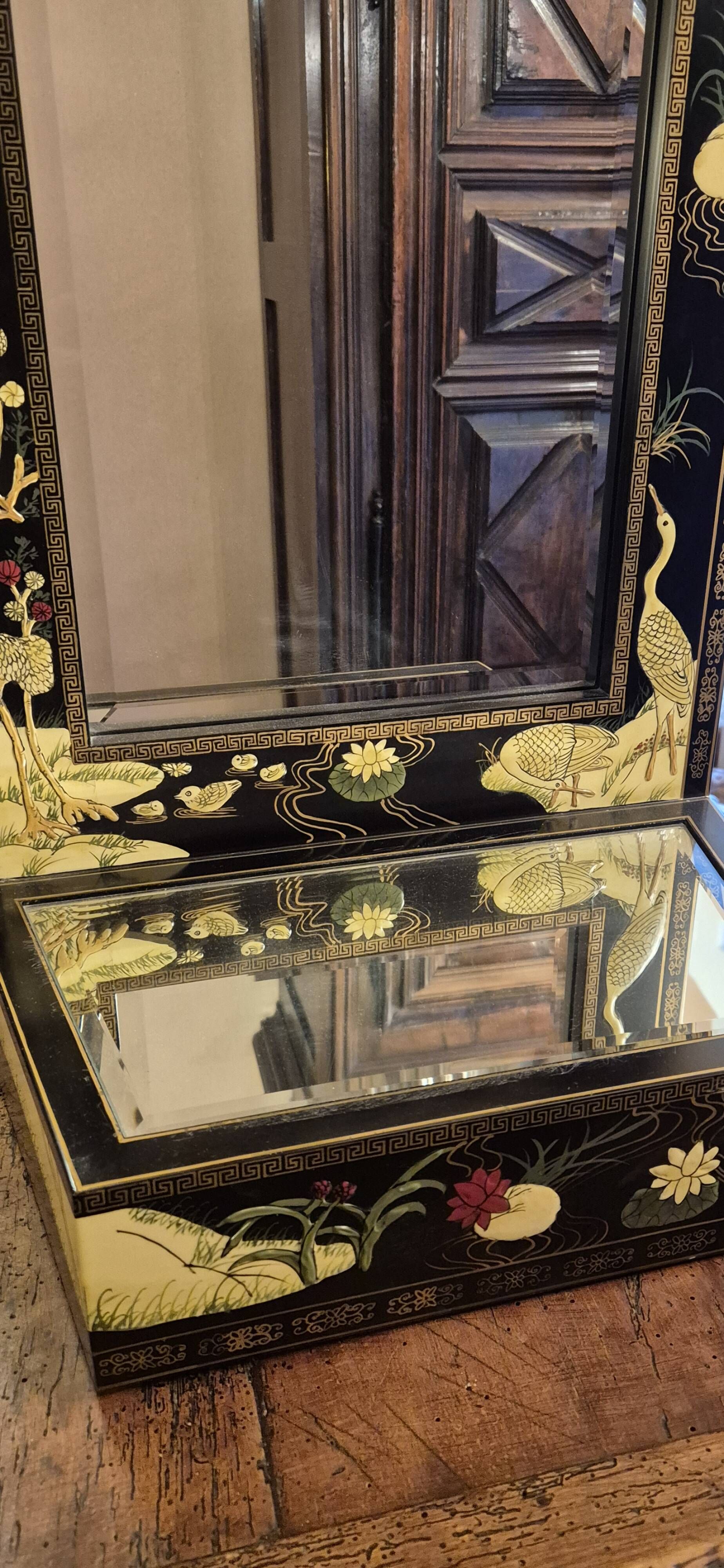 Chinese lacquer mirror "Peace and Tranquility" by Franklin Mint