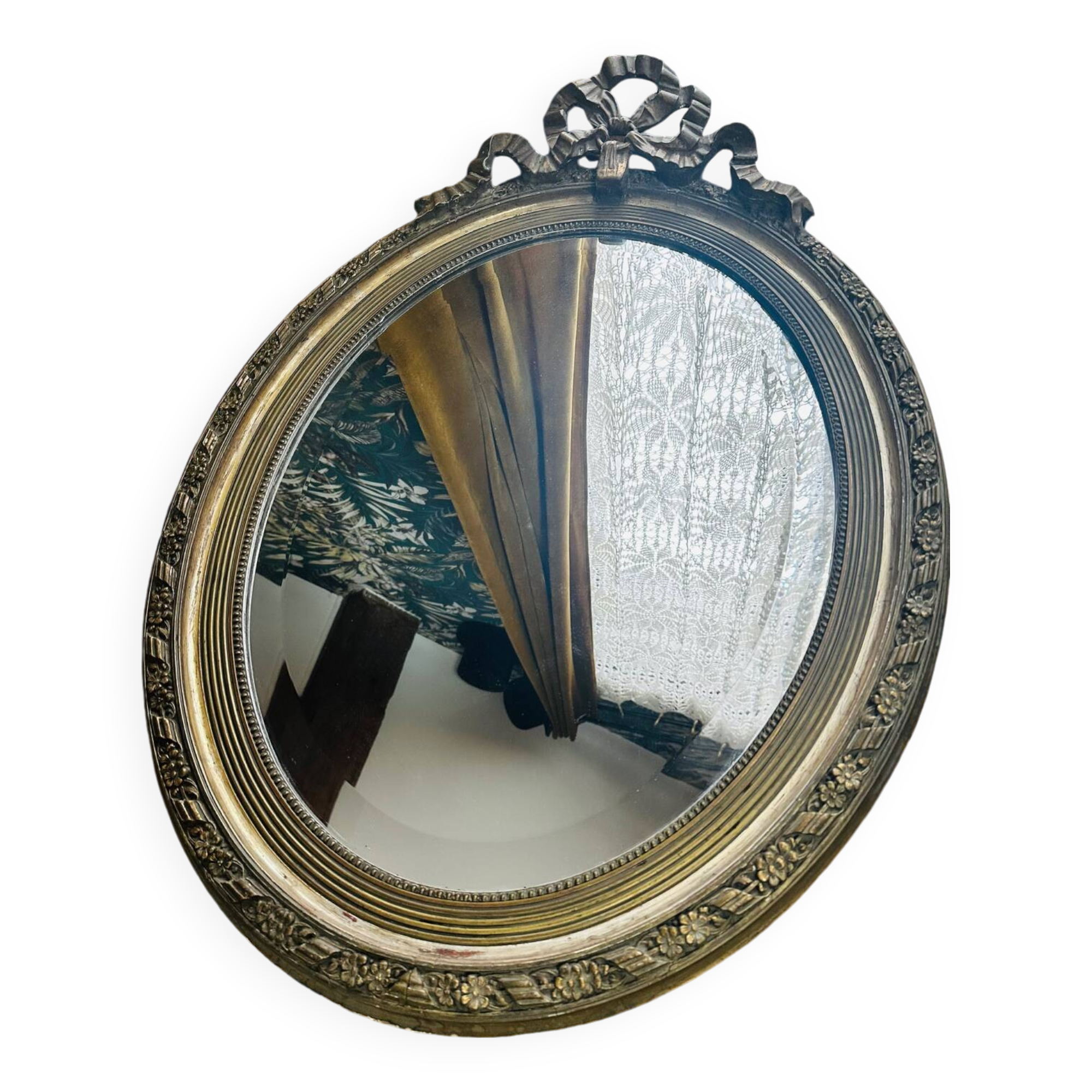 Large antique oval mirror