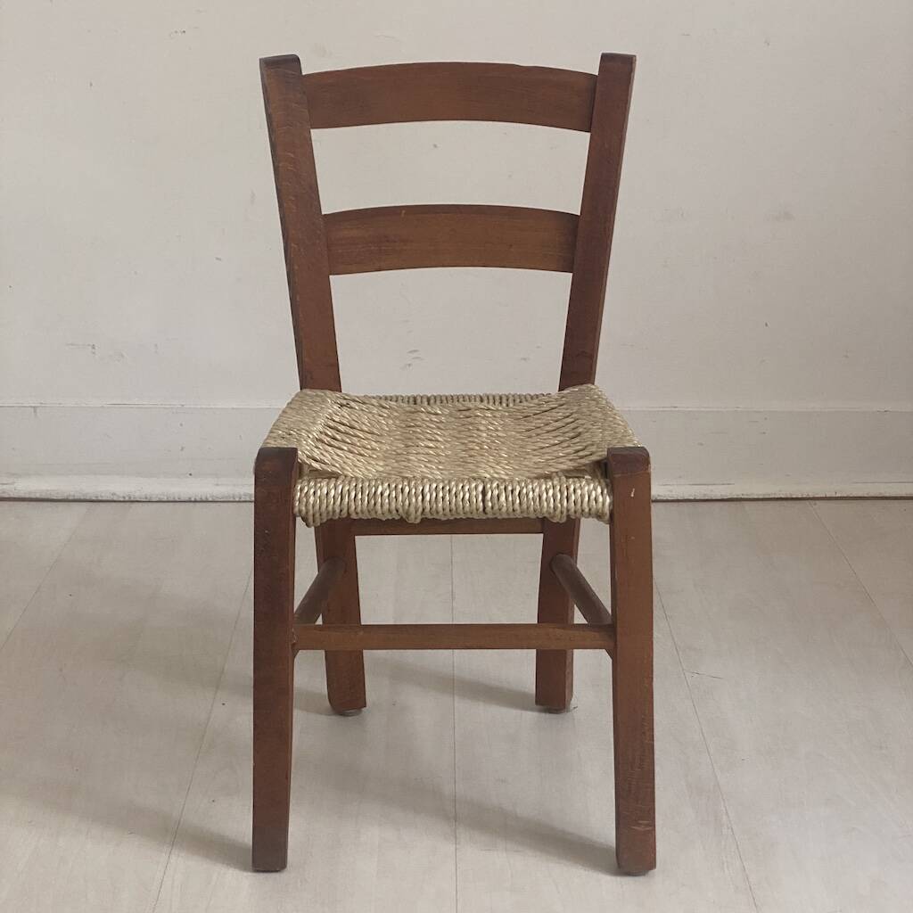 Chaise d'enfant vintage bois et corde