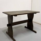 Solid pine table, brutalist style, removable - 70s