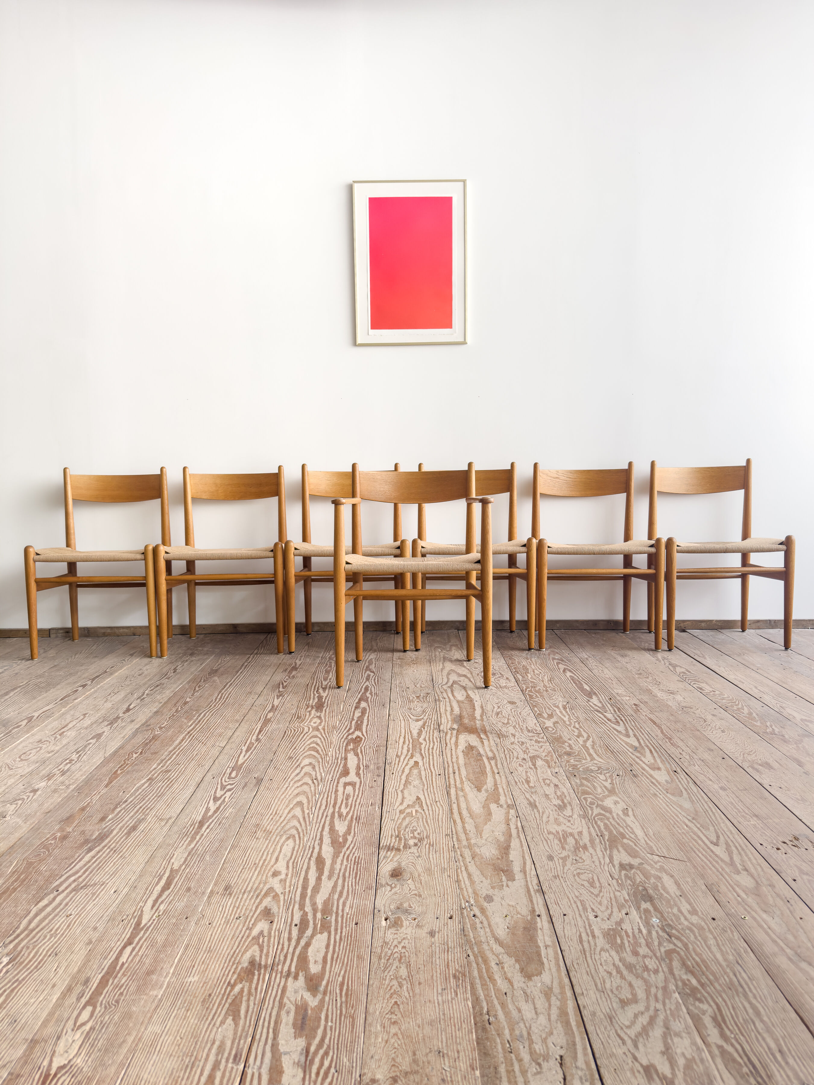 Ensemble de 6 chaises CH36 + 1 fauteuil CH37 de Hans J. Wegner en chêne