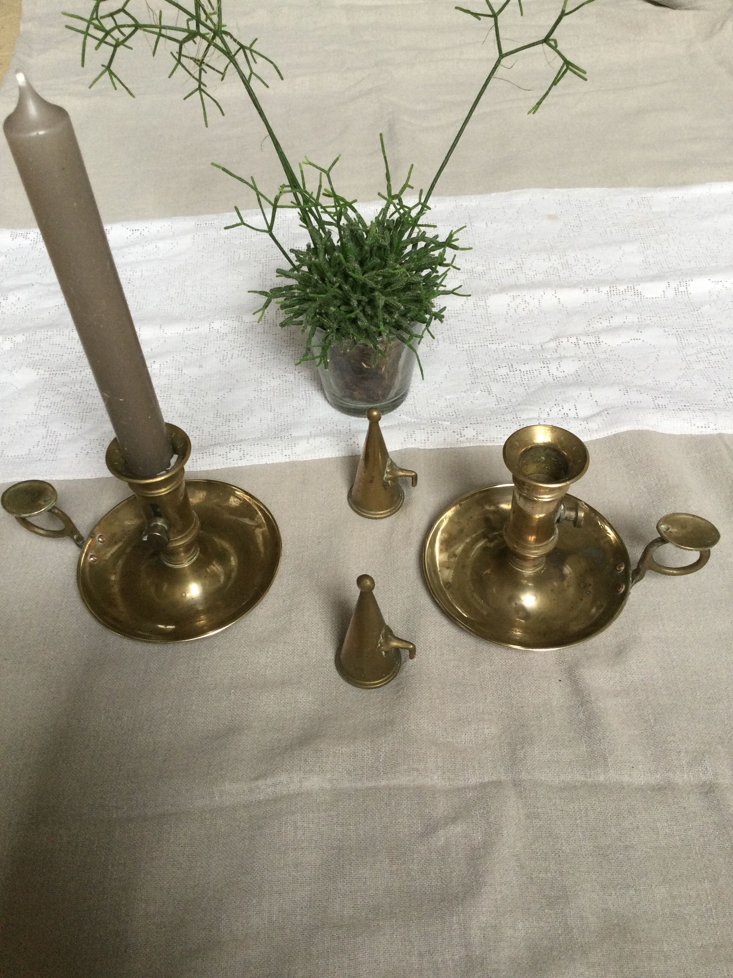 Pair of antique copper candle holders