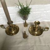 Pair of antique copper candle holders