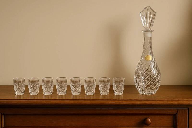 Bavarian crystal decanter + 8 glasses – with original box