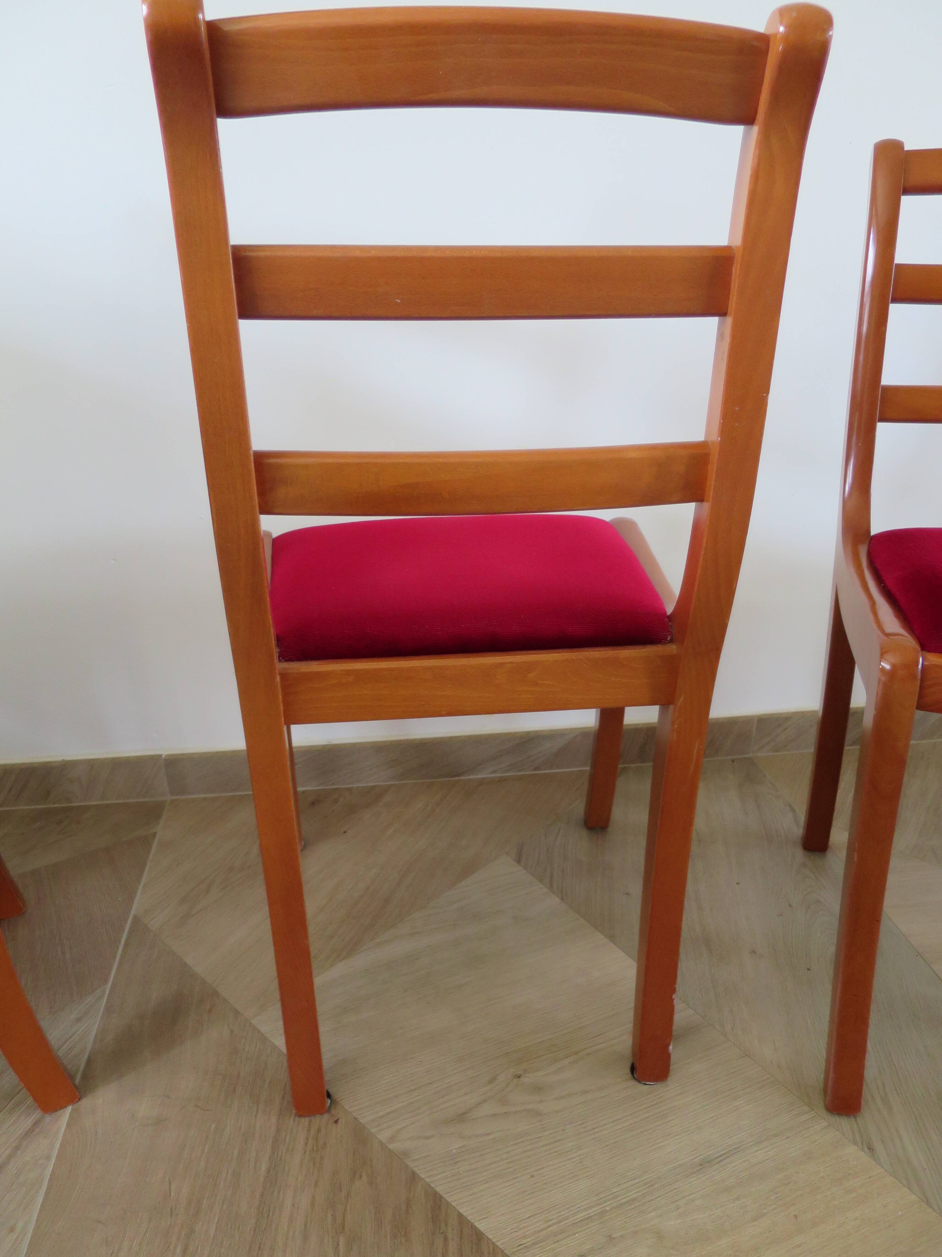 Solid cherry wood chairs and red velvet seat - Set of 4 - Louis Philippe style