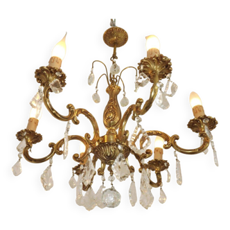 Vintage French Bronze 6 Light Mid Century Chandelier Adorned With Crystals 4758