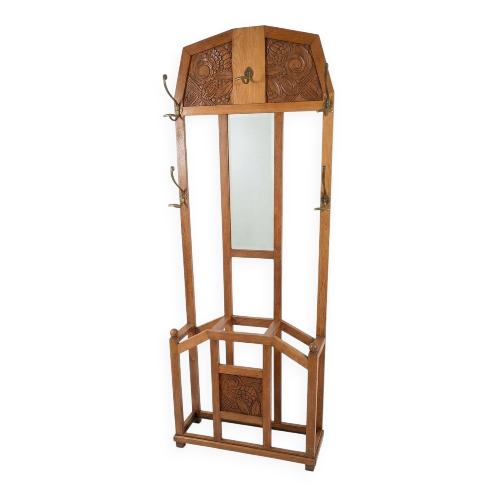 Art Deco coat rack wardrobe in solid oak