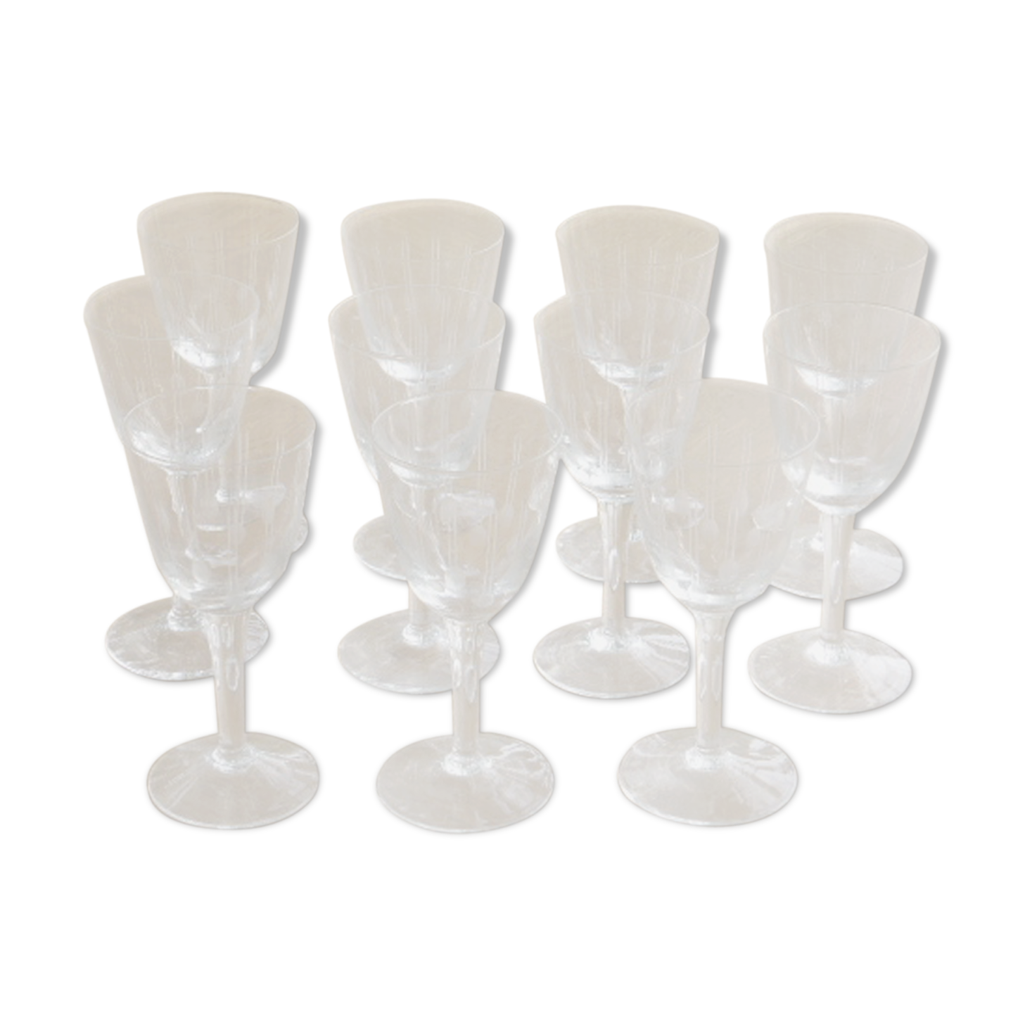 11 verres ciselés modèle gouttes, art deco, verres à cidre anciens