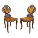 Paire de chaises en noyer avec marqueterie Edelweiss, Brienz Suisse 1900