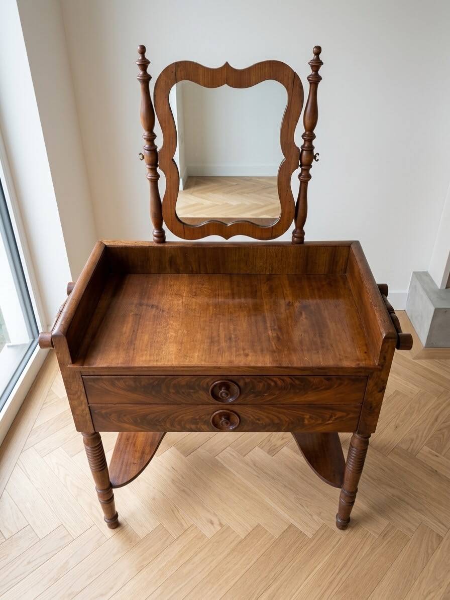 Vintage dressing table set: natural wood 80L x 39D