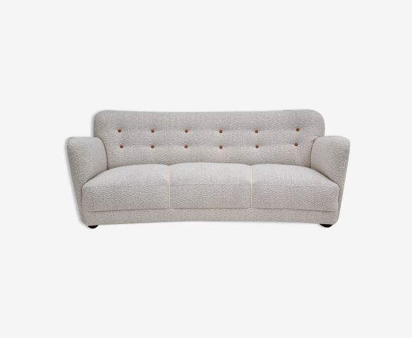 1960s, renovated Danish 3 pers. "banana" sofa, upholstery fabric