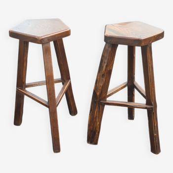 Pair of hait bar stool Brutalist solid wood