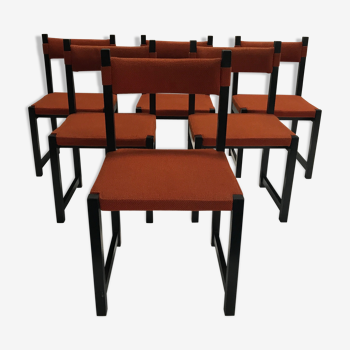 Brutalist stained oak dining chair by Emiel Veranneman for De Coene Belgium 1970s, set of 6