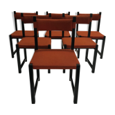 Brutalist stained oak dining chair by Emiel Veranneman for De Coene Belgium 1970s, set of 6