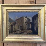 19th century painting, oil on canvas, interior decor of a lively village