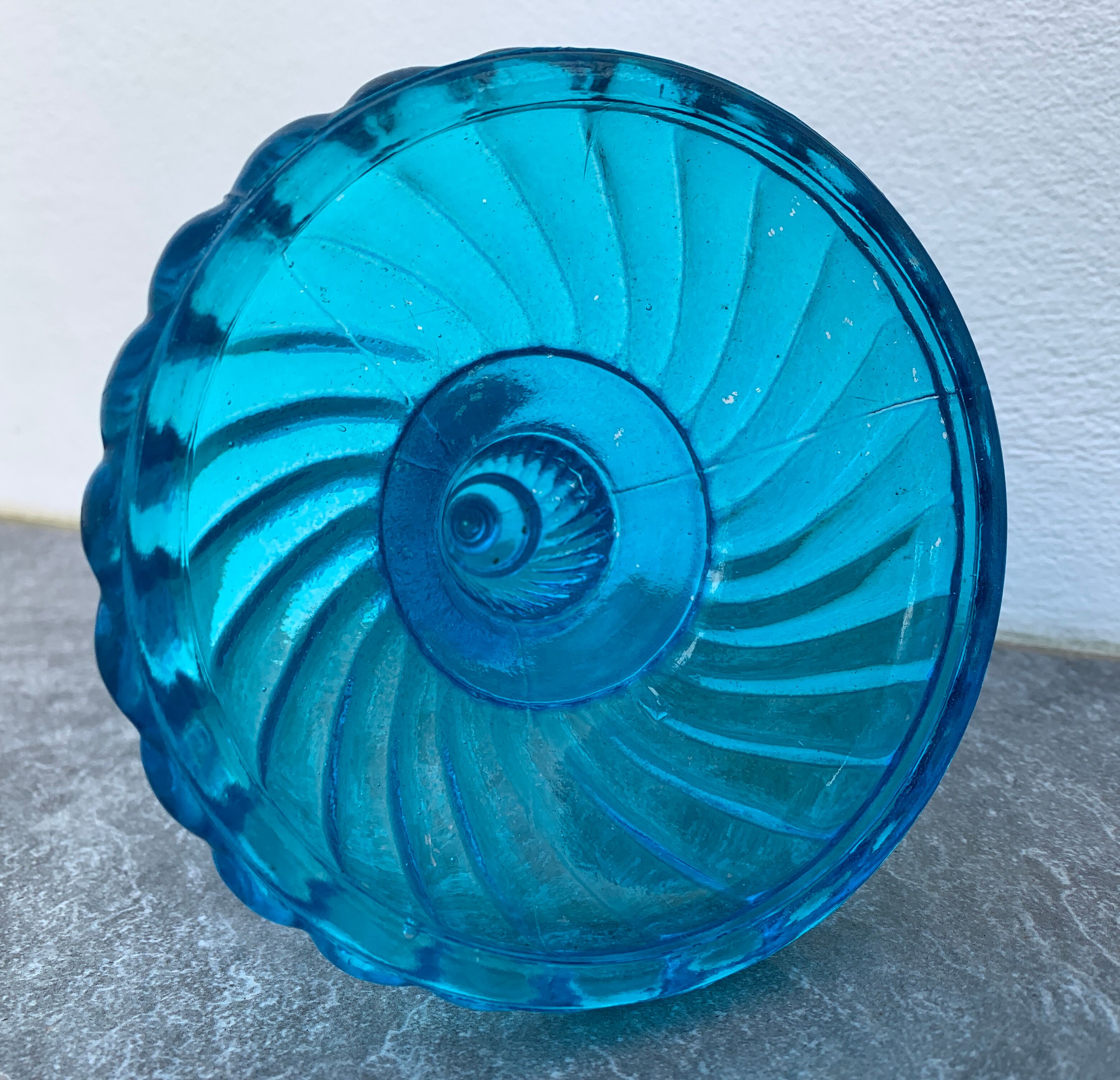 Pair of molded pressed blue glass candle holders