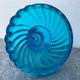 Pair of molded pressed blue glass candle holders