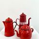 Red enamelled teapot 1 liter from the 70s