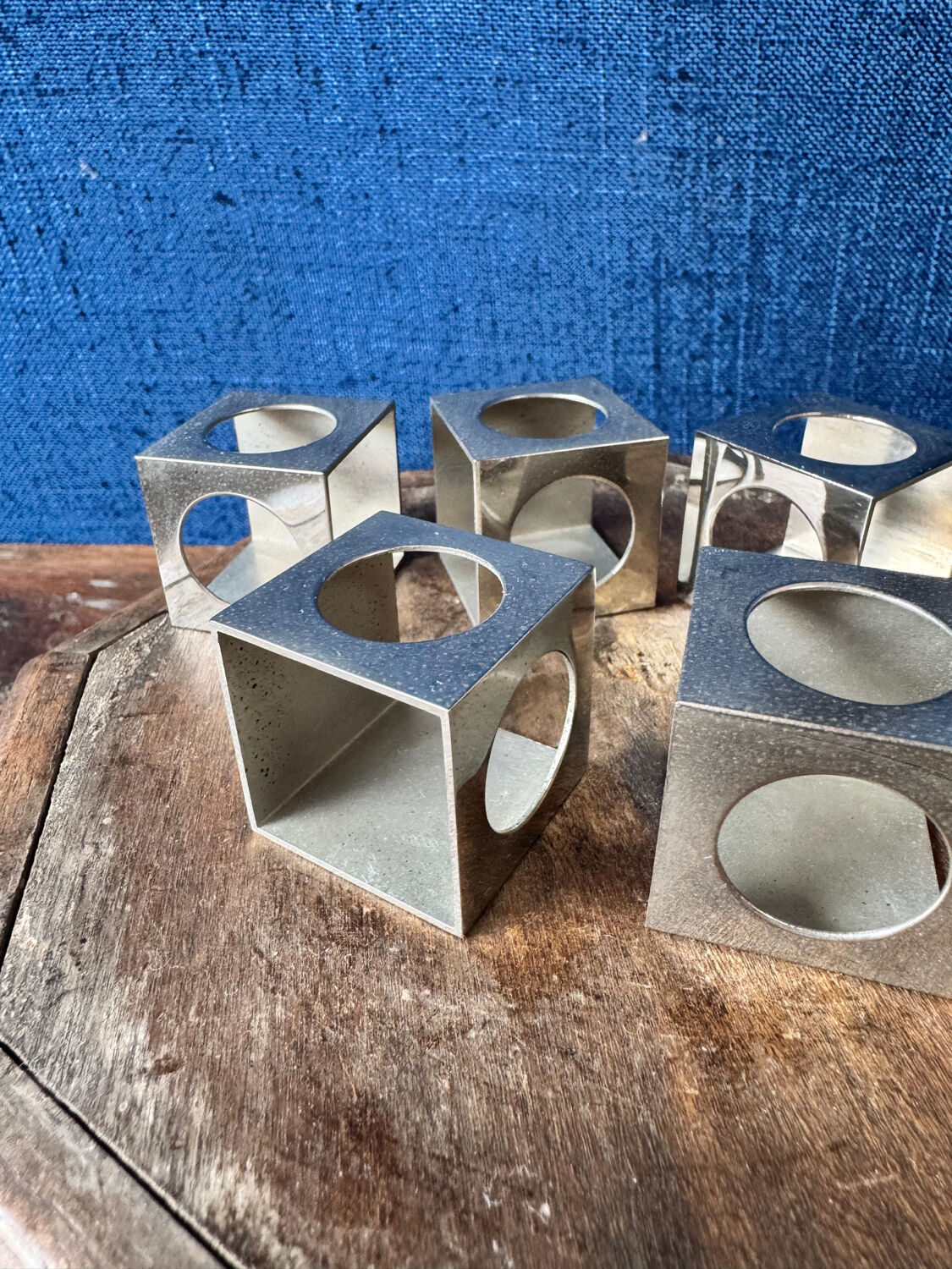 Set of 6 minimalist chrome steel candle holders from the 70s.