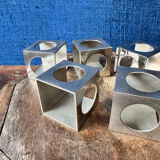 Set of 6 minimalist chrome steel candle holders from the 70s.