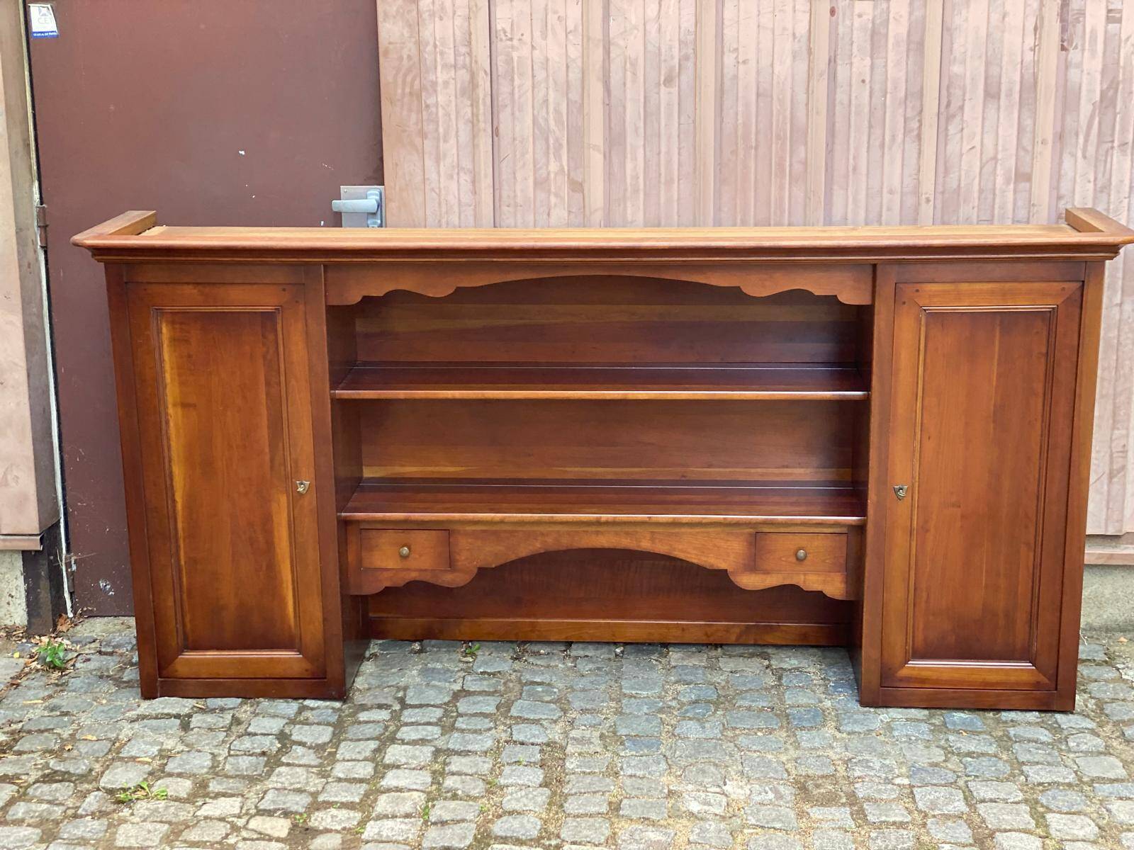 Large bar counter furniture 233 cm buffet in solid cherry wood 1970