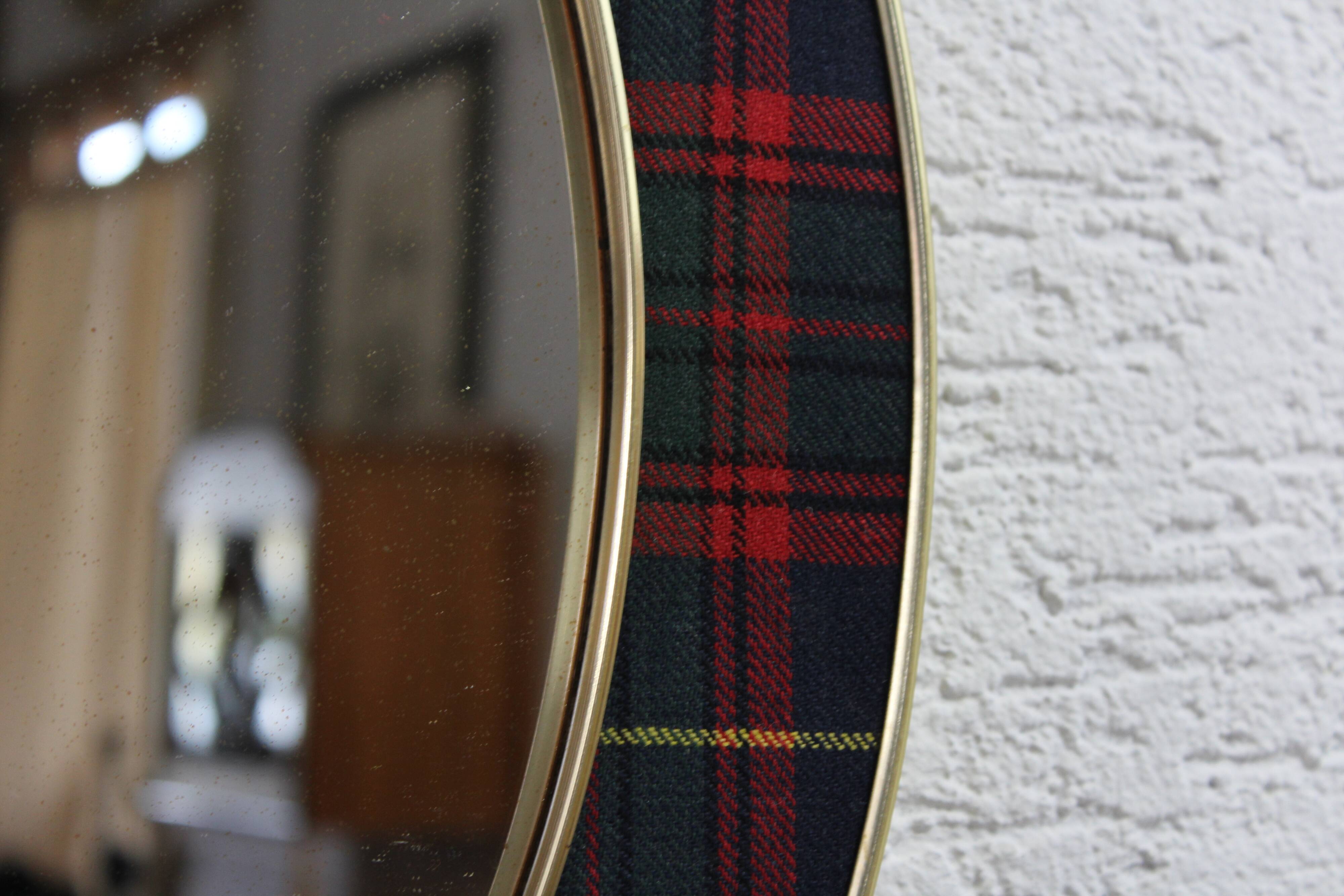 Vintage brass mirror in Scottish fabric