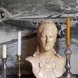 Bust of a woman "the elegant"XIXth in painted plaster signed on its solid wood base