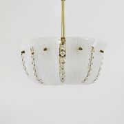 J.T. Kalmar Petite curved suspension basket, brass and glass, Austria, 1950s