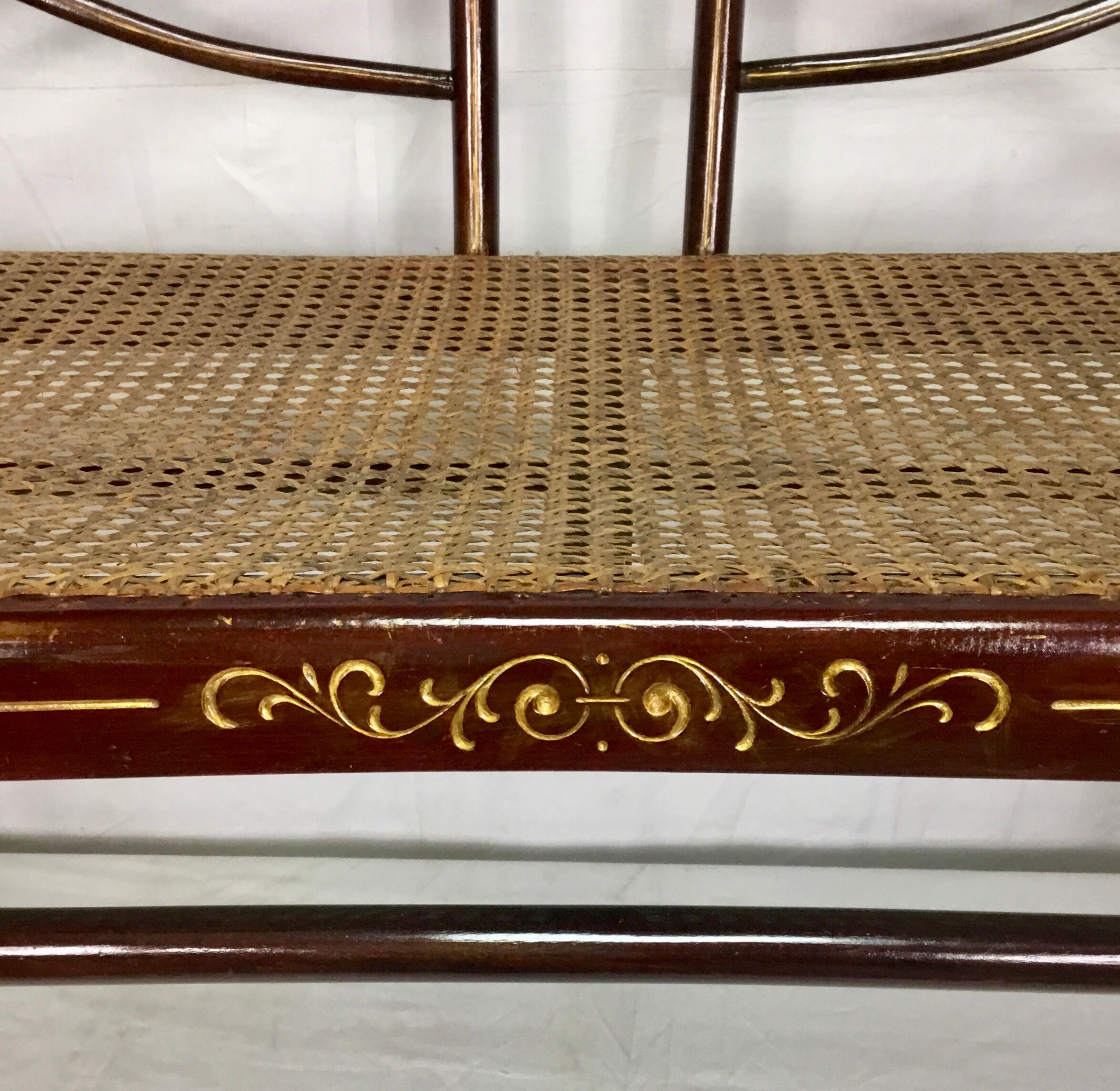 Turned wooden bench with caning by Thonet, Austria