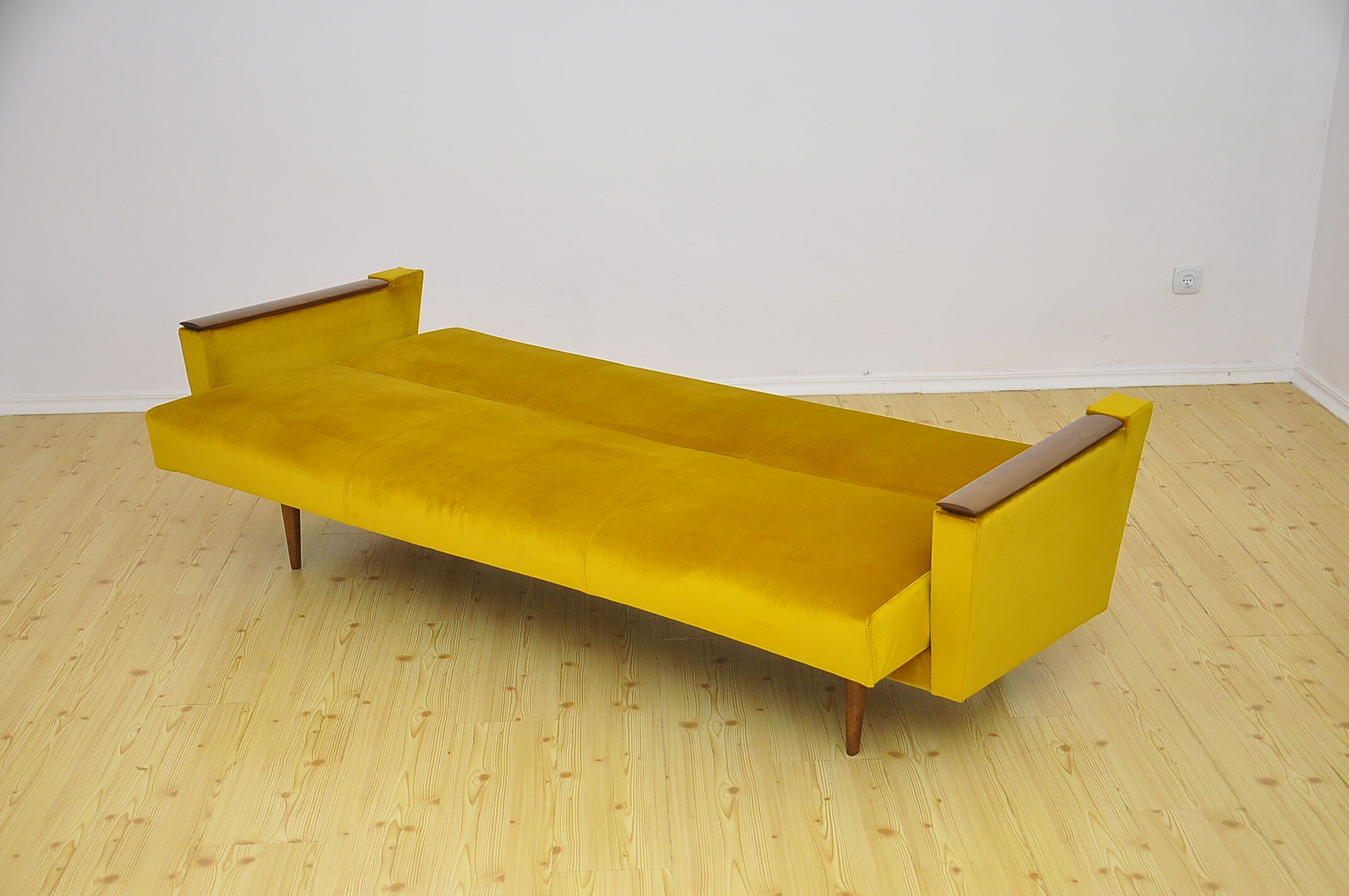 Yellow velvet sofa with fold-out function, 1960s