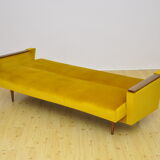 Yellow velvet sofa with fold-out function, 1960s