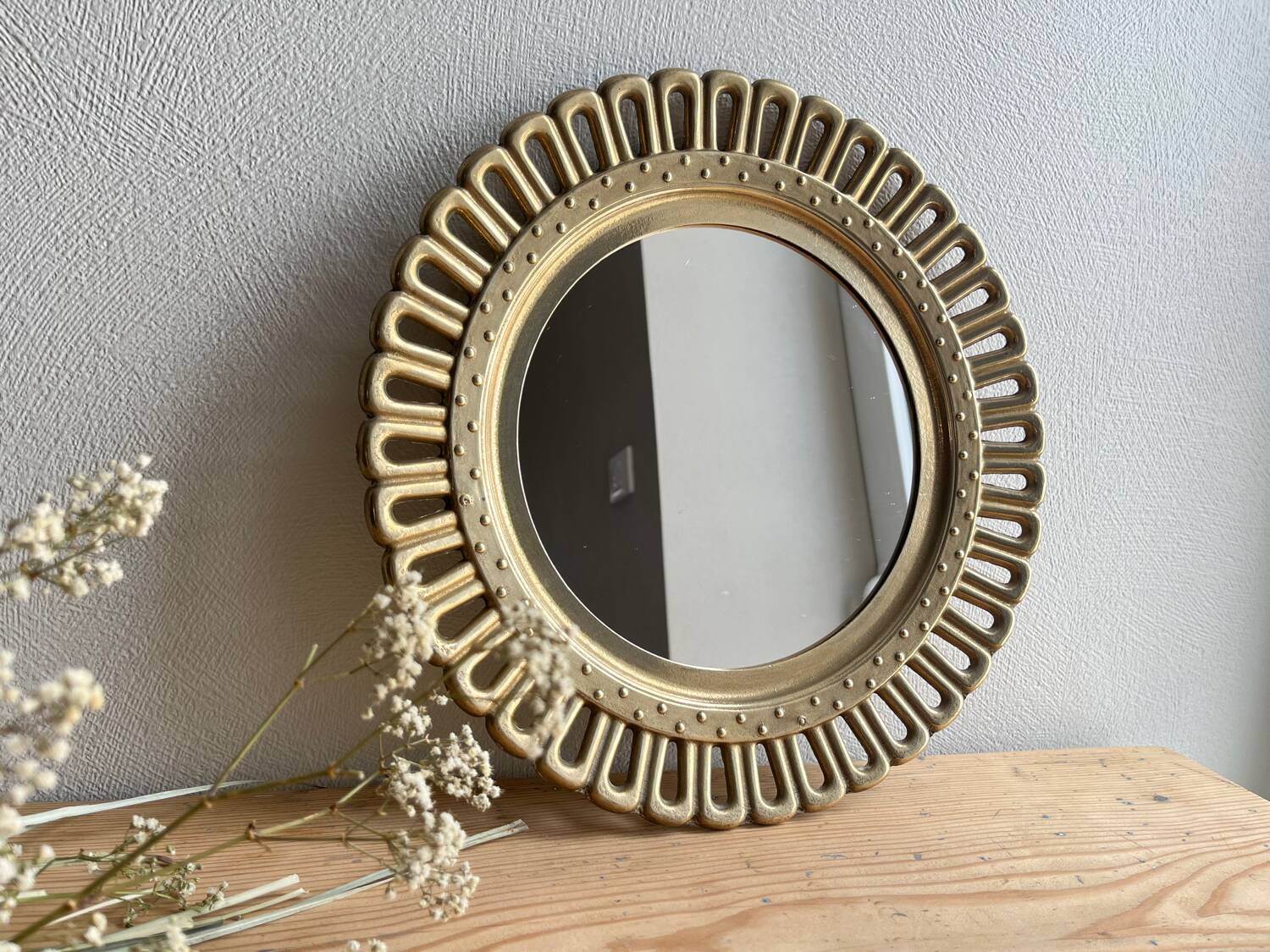 Vintage golden brass sun/flower mirror