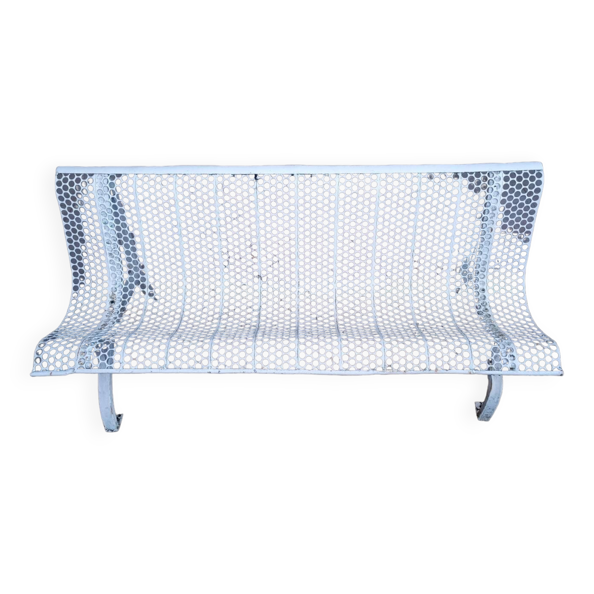 Old perforated outdoor bench