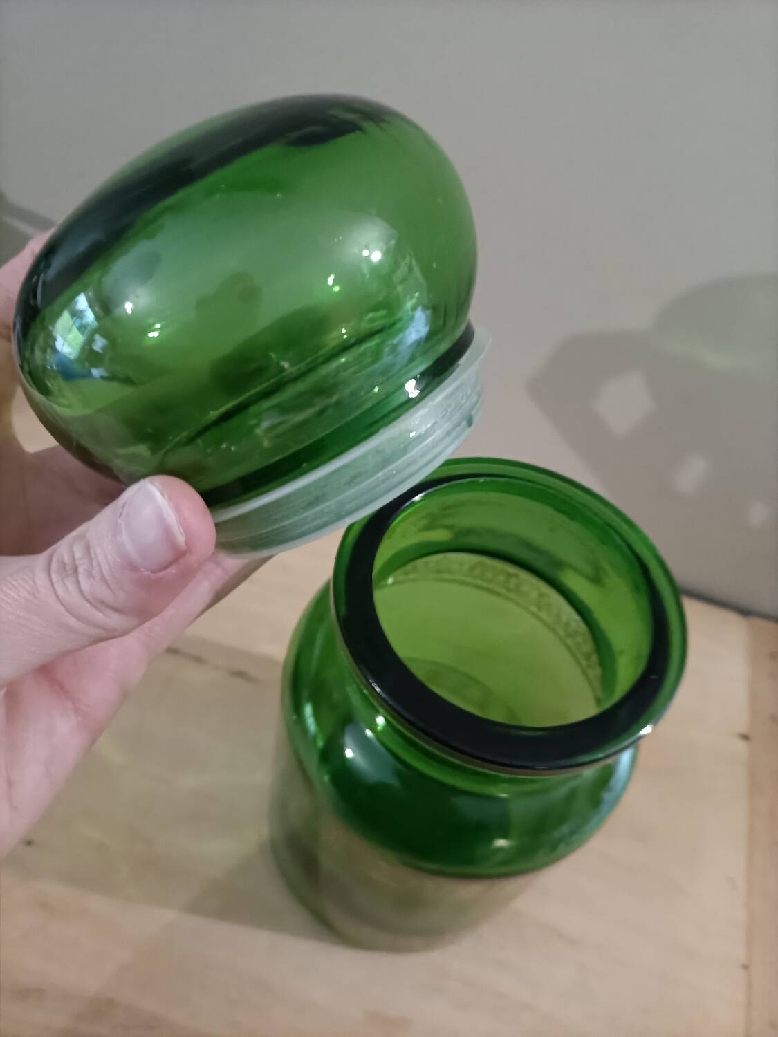 Green retro glass candy box