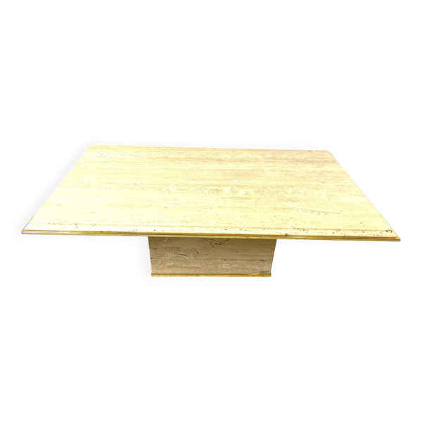 Table basse en travertin et laiton par Fedam, 1970