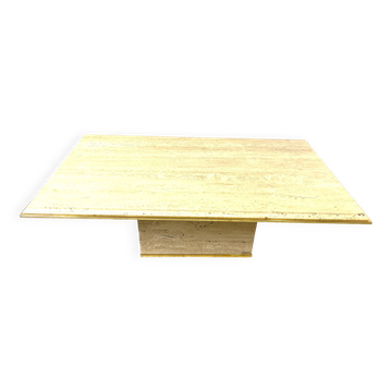 Table basse en travertin et laiton par Fedam, 1970