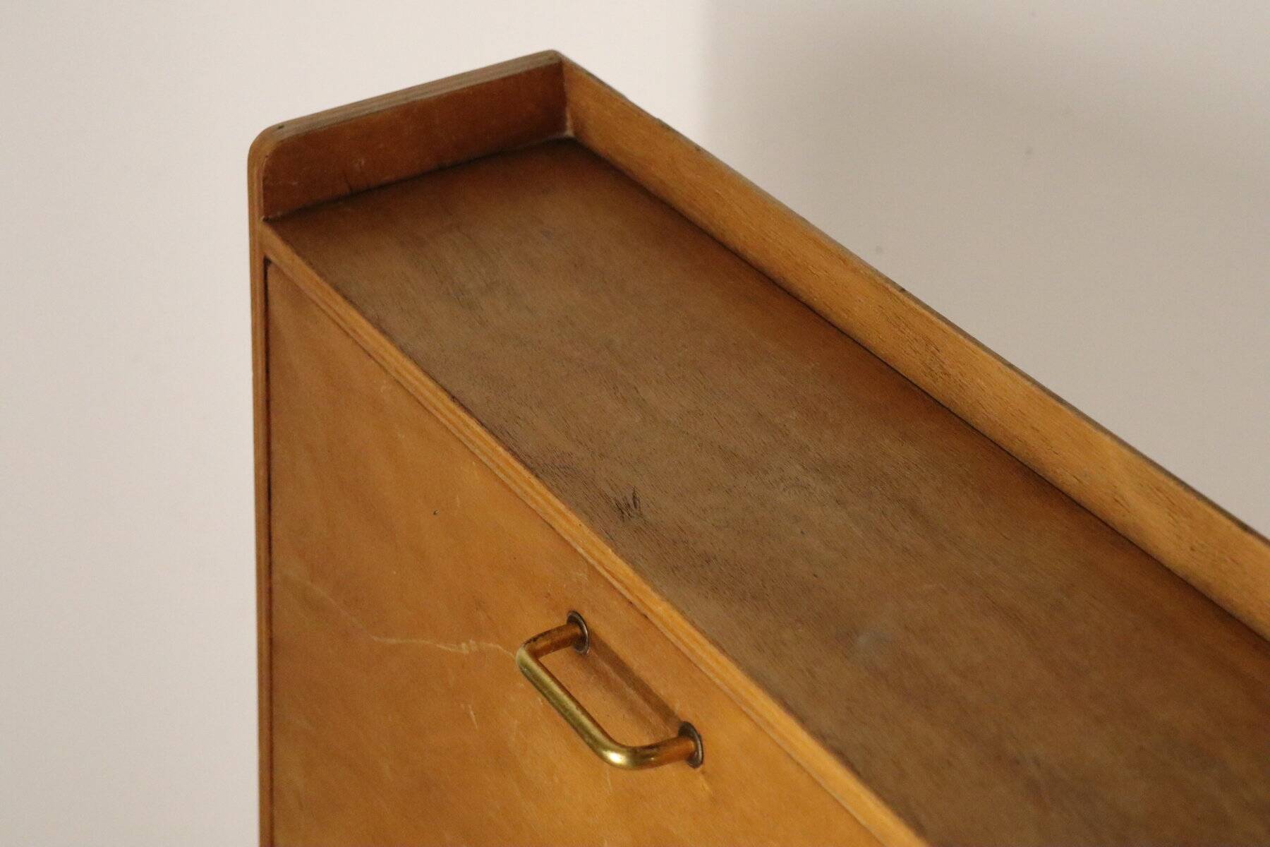 Vintage 1960s wooden secretary with metal legs.