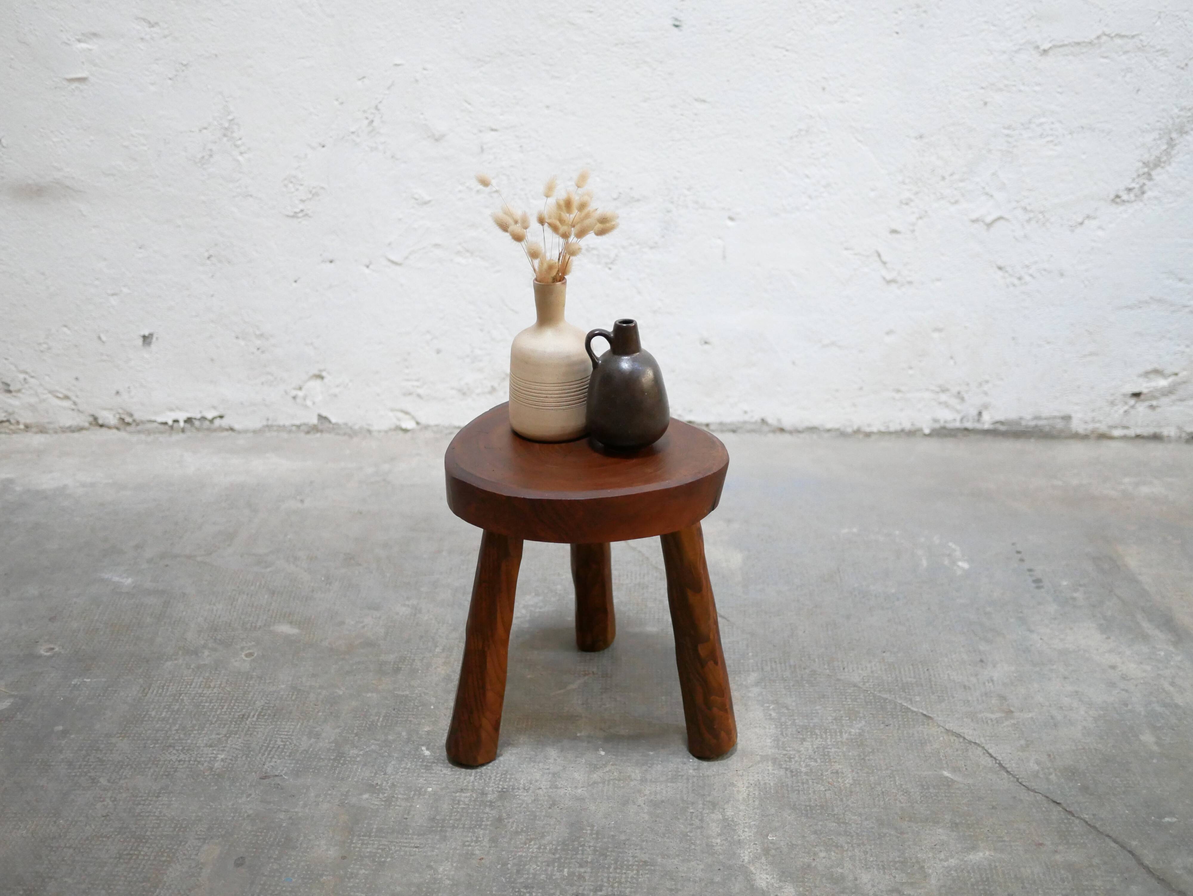 Brutalist wooden tripod stool