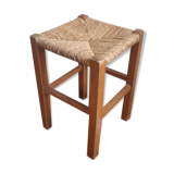 Wooden and straw stool