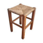 Wooden and straw stool